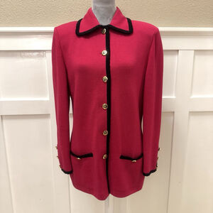 Vtg St John Collection Knit Pink Jacket Blazer Cardigan Size:8 Logo Button